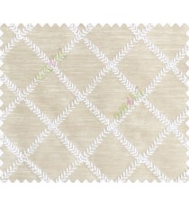 Contemporary White embroidery on Beige fabric with square pattern design main curtain